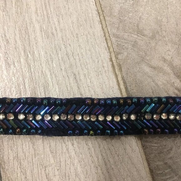 J CREW Blue Sequin Rhinestone Velvet Belt Sash Tie Closure One Size - Picture 8 of 8